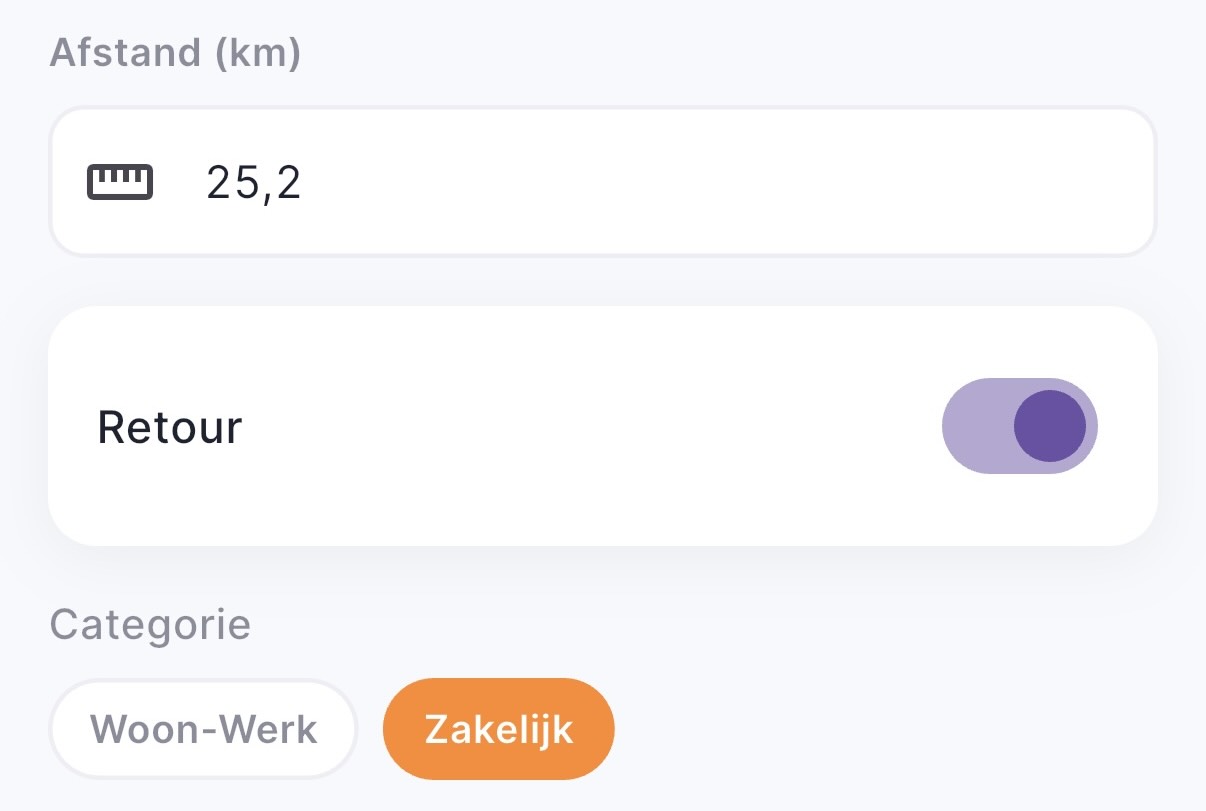 Screenshot ritinvoer MyMilez